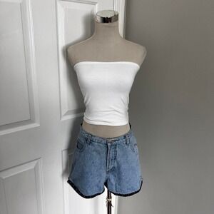 VINTAGE XHILARATION DENIM‎ MOM SHORTS WITH FLORAL TRIM